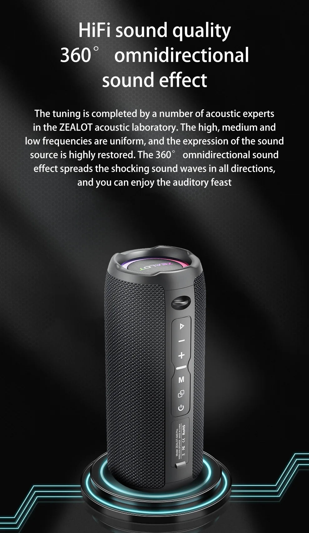 Zealot S49 pro Wireless Speaker,Outdoor Portable Subwoofer Speaker Waterproof IPX 6,, Dual Pairing,3000mAh.