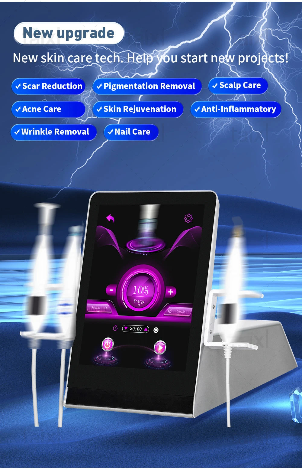 Professional ozone cold hot plasma facial machine with touchscreen for skin rejuvenation, acne, and anti-aging therapy.