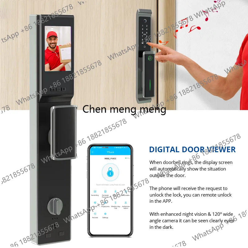 New Bluetooth TTlock App Security Door Camera Lock Video Fingerprint Household Electric Automatic Deadbolt Smart Door Lock