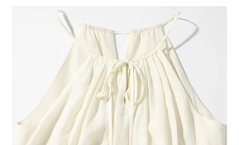 Lace Halter Maxi Dress Women Summer A-Line Slim Fit French Style Elegant Long Dress Hollow Out Sleeveless Fake Two-Piece Outfit