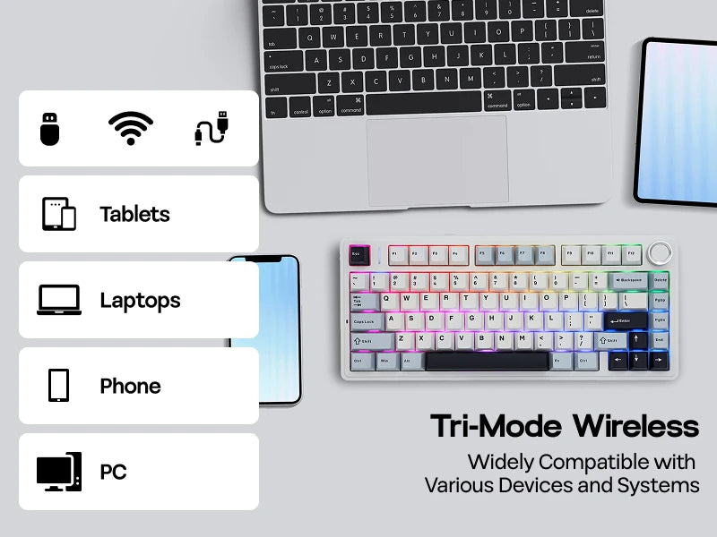 EPOMAKER x AULA F75 75% ANSI Hot-Swap Gasket Bluetooth 5.0/2.4G Wireless/Wired Mechanical Keyboard PBT Keycaps for Mac/Win
