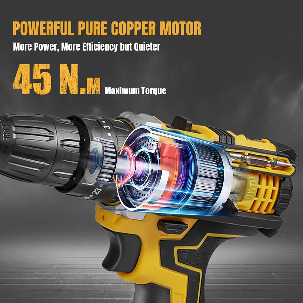 Cordless Impact Drill 1800RPM Electric Screwdriver & Hammer Drill 3-in-1 Mini Wireless Hand Drill, Rechargeable Power Tool for Household Installation and Repair