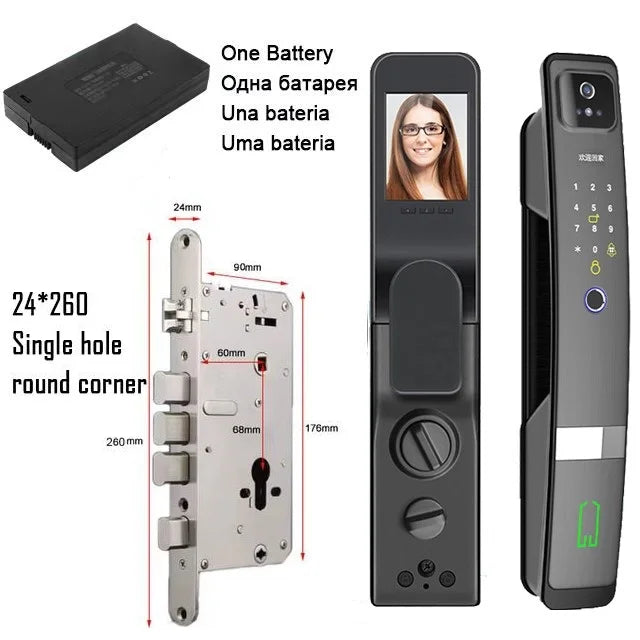 WiFi Tuya APP English/Russian/Spanish/Portuguese Voice Digital 3D Face Recognition Fingerprint Smart Door Lock