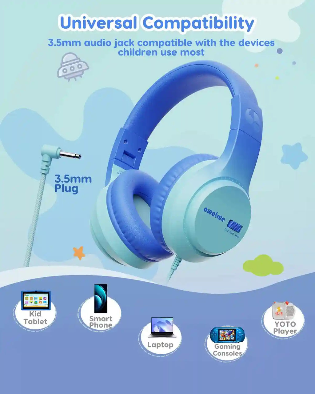 Kids Wired Over-Ear Headphones with Safe Volume Limiting by Tidesmit Tidesmit