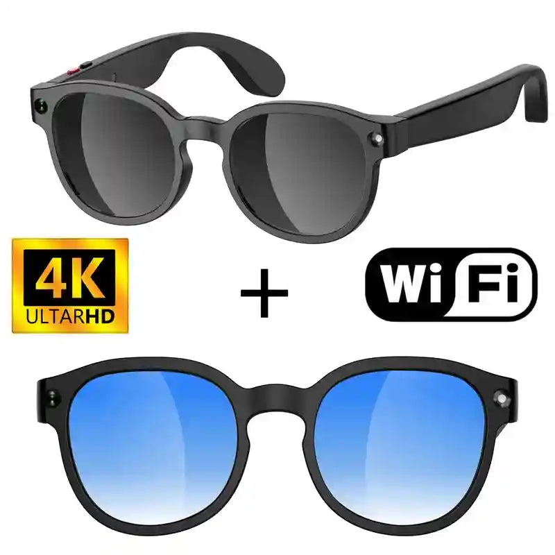 AI Smart Glasses with Spatial Audio and Integrated HD Camera Round frame black Tidesmit