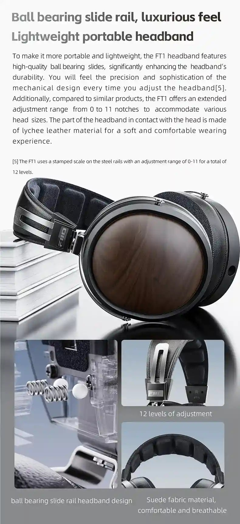 FiiO FT1 Closed-Back Over-Ear Headphones with 60mm Wood Driver Tidesmit