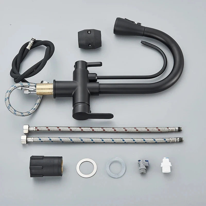Kitchen Faucet Pull Down Sprayer Dual Handle Stainless Steel Kitchen Tap with Drinking Water Outlet for Water Filter