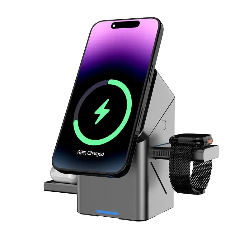3-in-1 Fast Wireless Charger for iPhone, Apple Watch & AirPods - Grey Tidesmit
