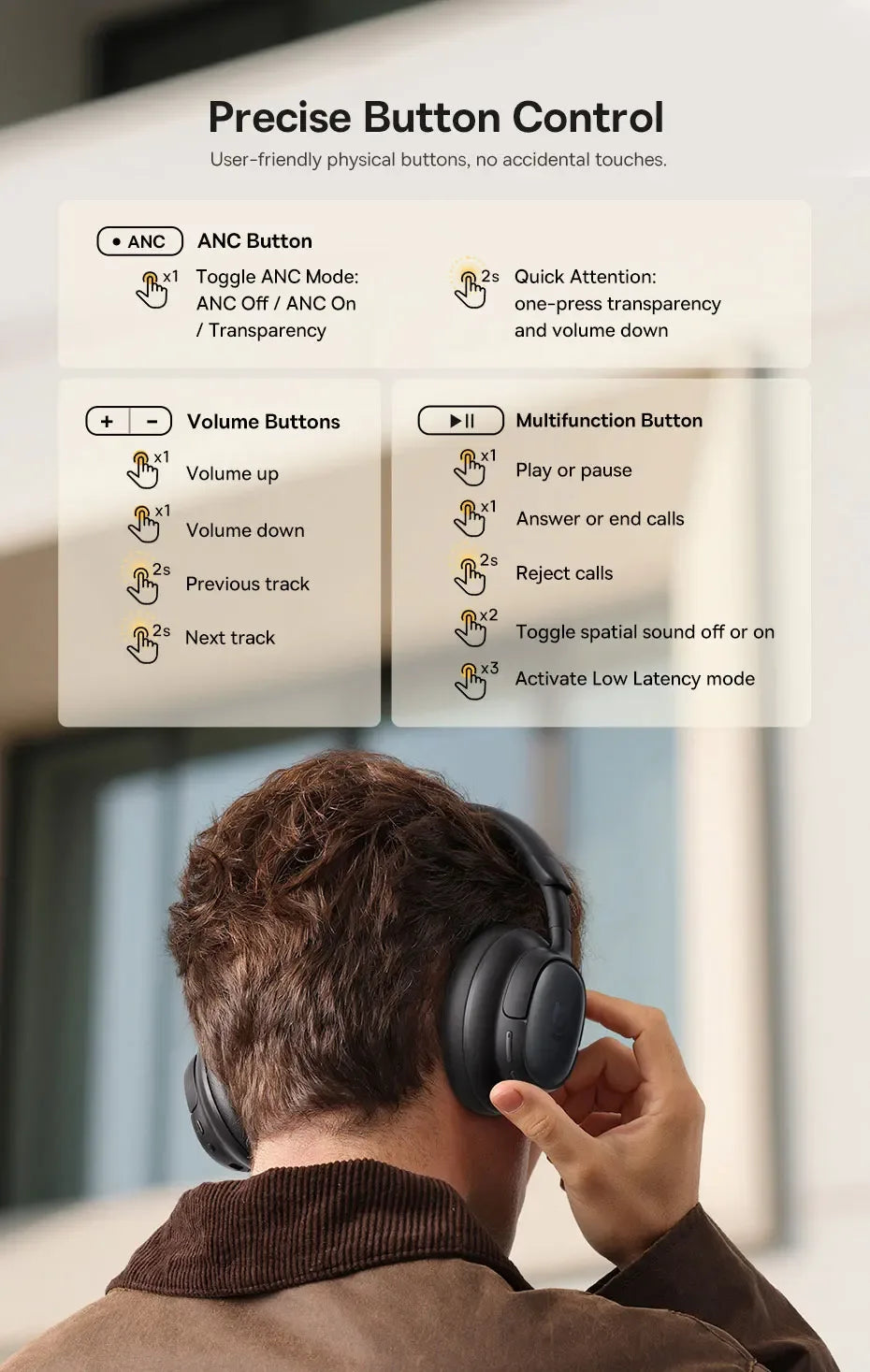Tidesmit Wireless Noise Cancelling Headphones - 80H Playtime Hi-Res Audio Tidesmit