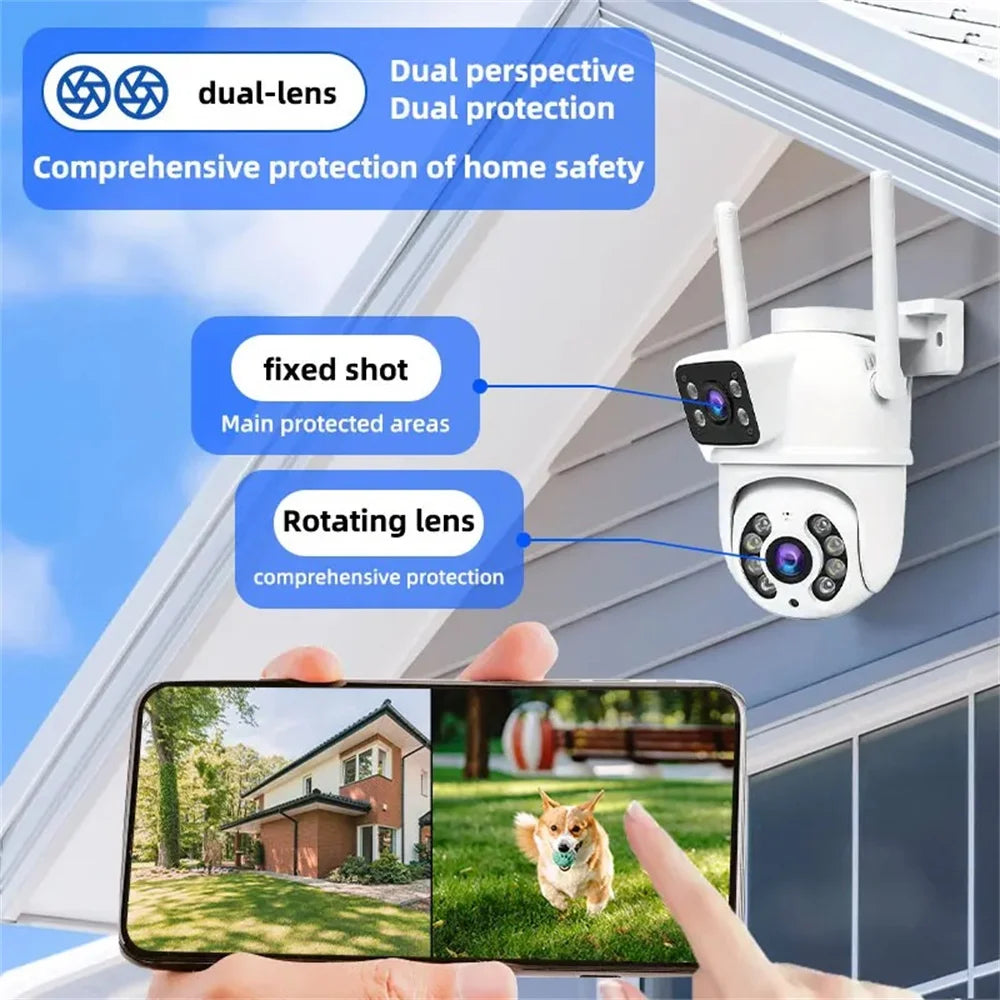 8MP 4K Dual Lens with Dual Screen Wifi Camera PTZ Wireless Outdoor Surveillance Camera Ai Human Detect Auto Tracking V380 App