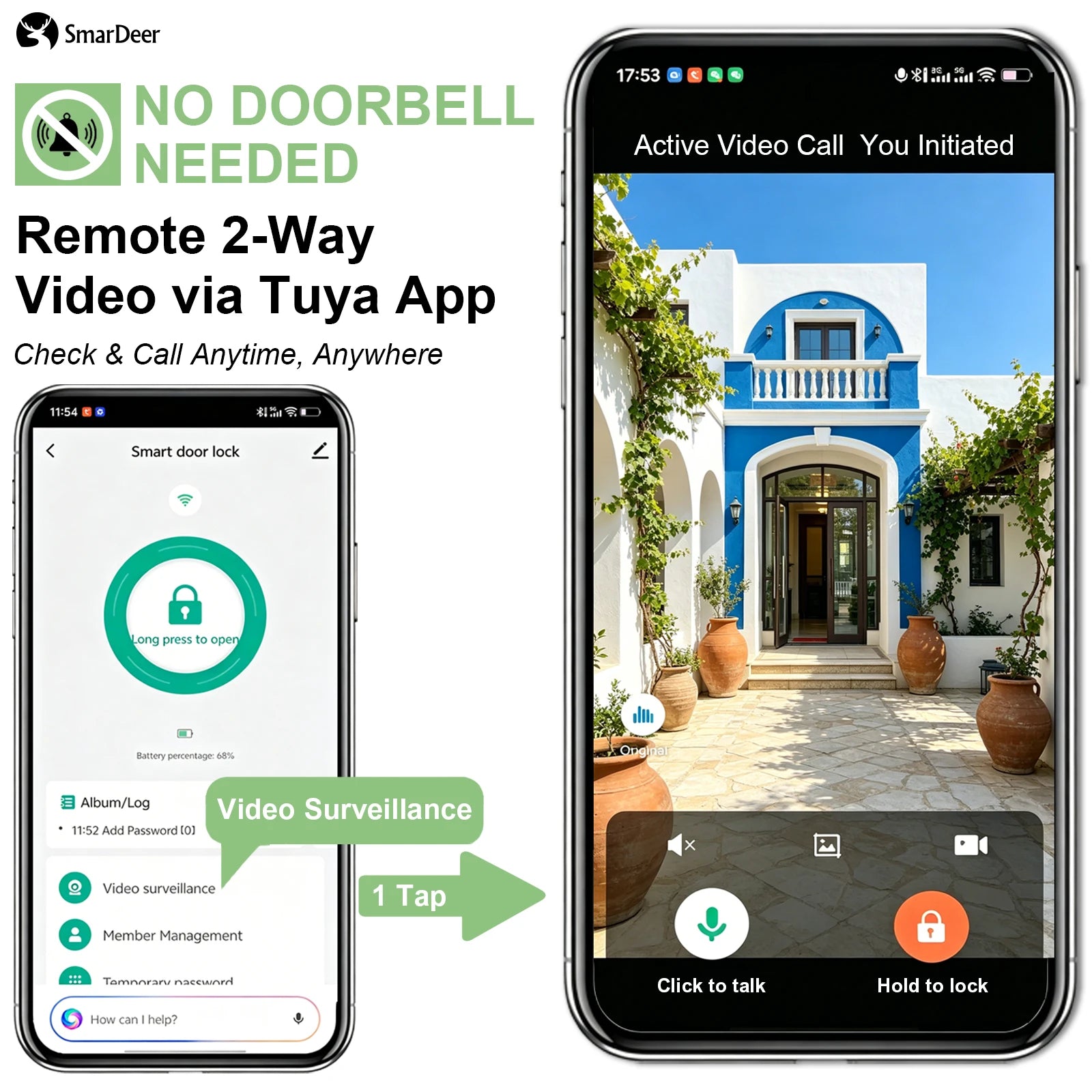 SmarDeer IP66 Outdoor Waterproof Smart Lock,3D Facial & Palm Vein Recognition Lock,Tuya WiFi Keyless Entry Security Lock