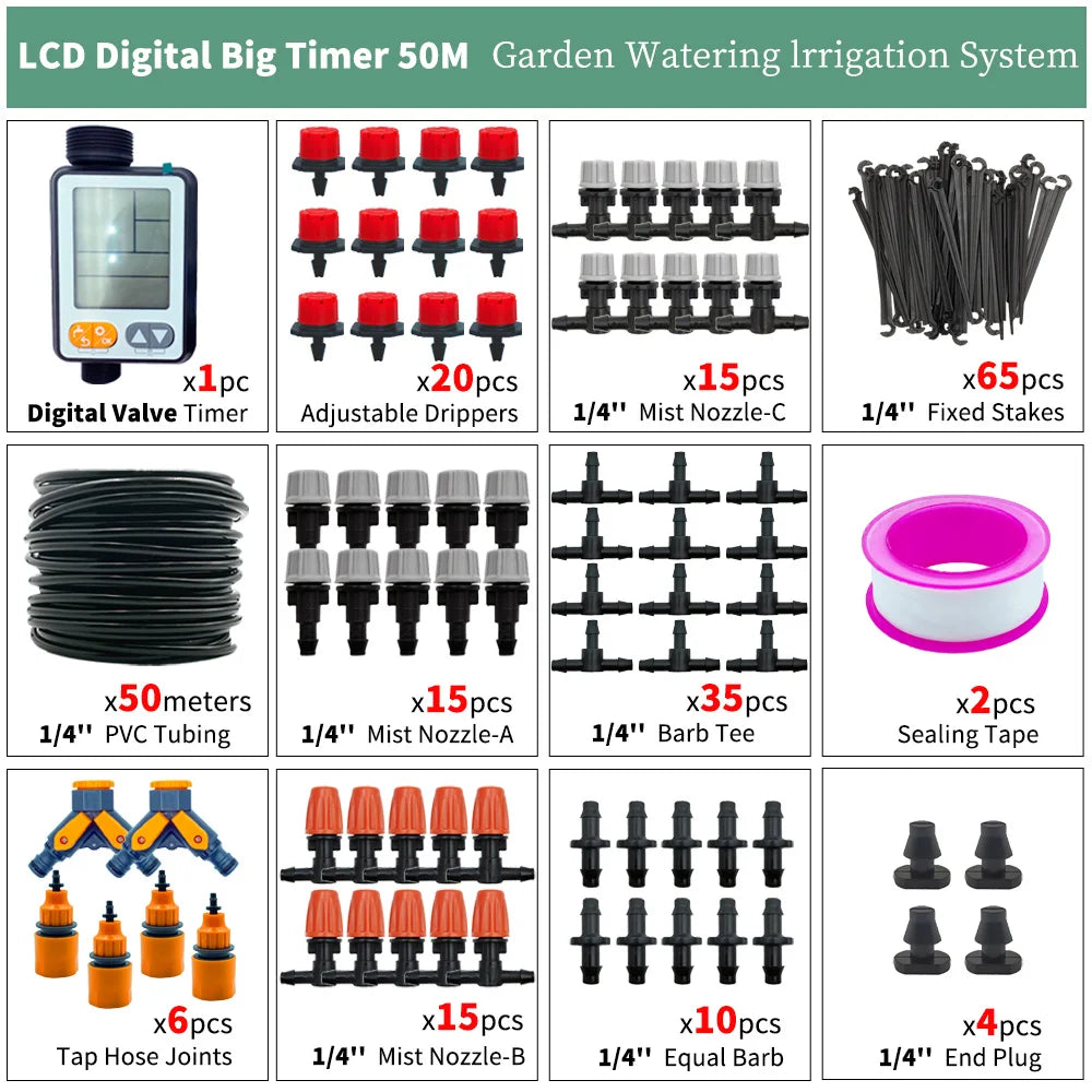 OASIS 50M-5M DIY Drip Irrigation System Automatic Watering Garden Hose Micro Drip Watering Kits with Adjustable Drippers