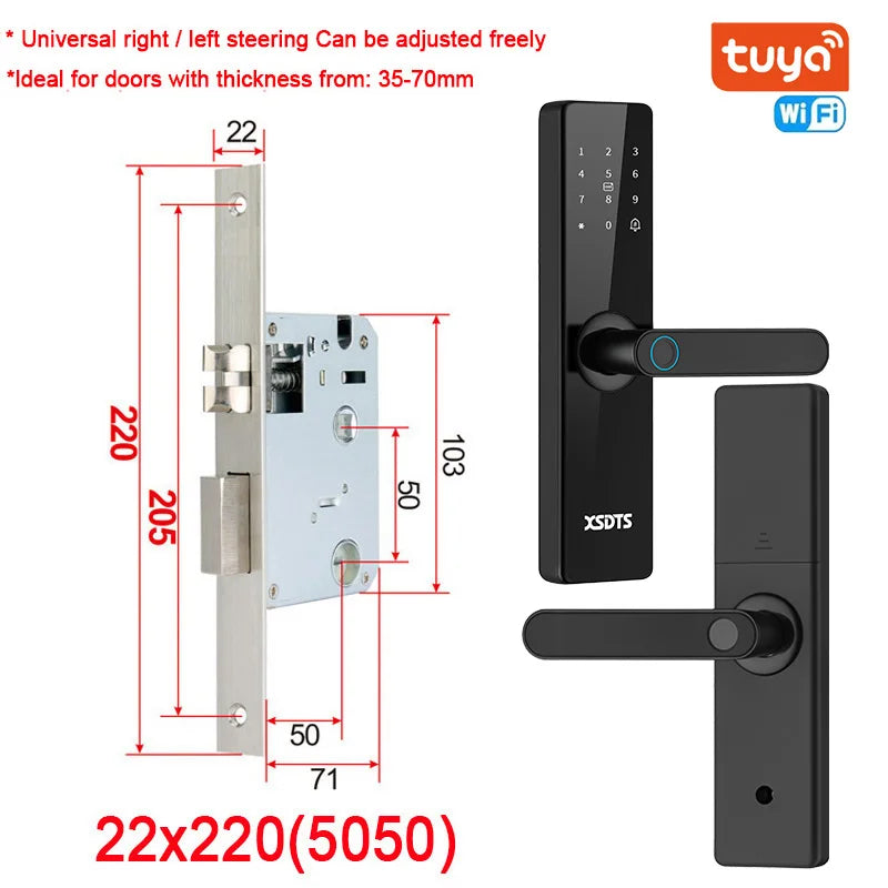Smart Door Lock With Electronic Biometric Fingerprint Smart Card Password Key Unlock USB Tuya APP Emergency Charge lock