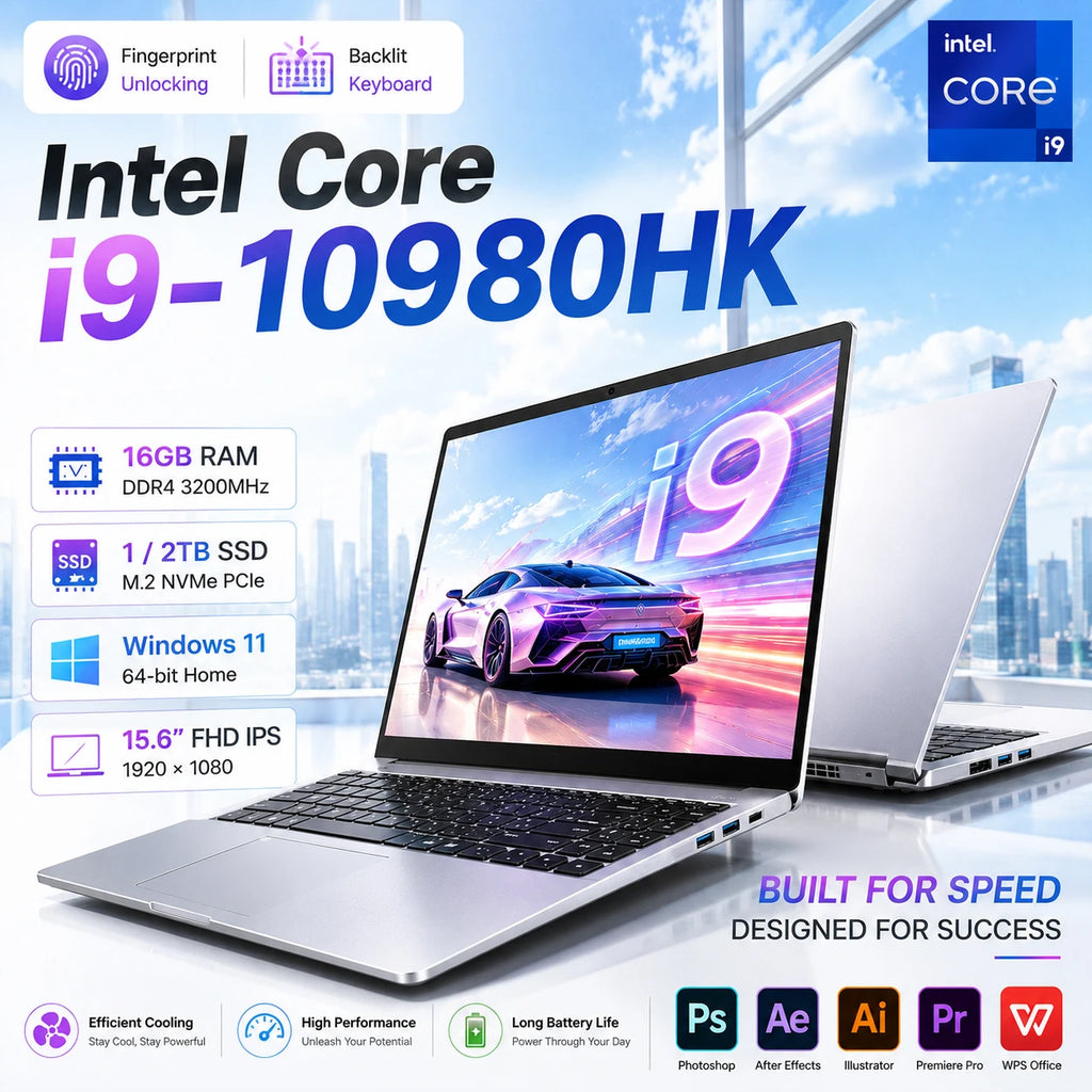 NEW 15.6 inch Windows 11 Laptops Fingerprint UnIock Notebook Intel Core i9-10980HK 16GB RAM 1TB 2TB SSD Backlight Gaming Laptops