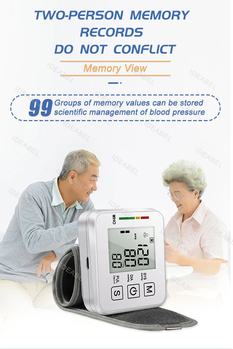 Smart LCD Screen English Voice Broadcast Wrist Blood Pressure Monitor Digital Automatic BP Tonometer Heart Rate Sphygmomanometer