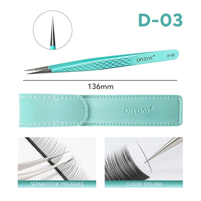 Eyelash Extension Tweezers D-01 | Precision Fiber Tip for Salon Results False Eyelashes D-03 TWEEZERS Tidesmit