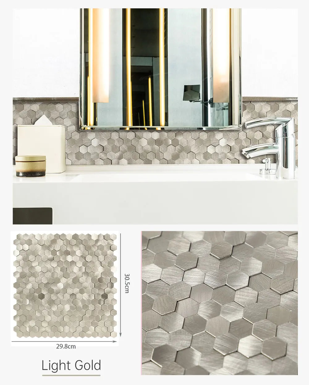 Peel and Stick Backsplash Hexagon Tile, Self Adhesive Wall Tiles 3D Metal Stick on Tiles for Kitchen