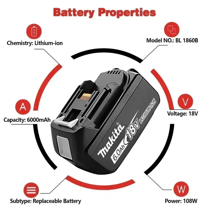 Genuine 6AH Makita BL1860 6ah Battery Power Tools Li-ion Replacement LXT BL1850 BL1840 for 18V Screwdriver with BMS 18v Battery