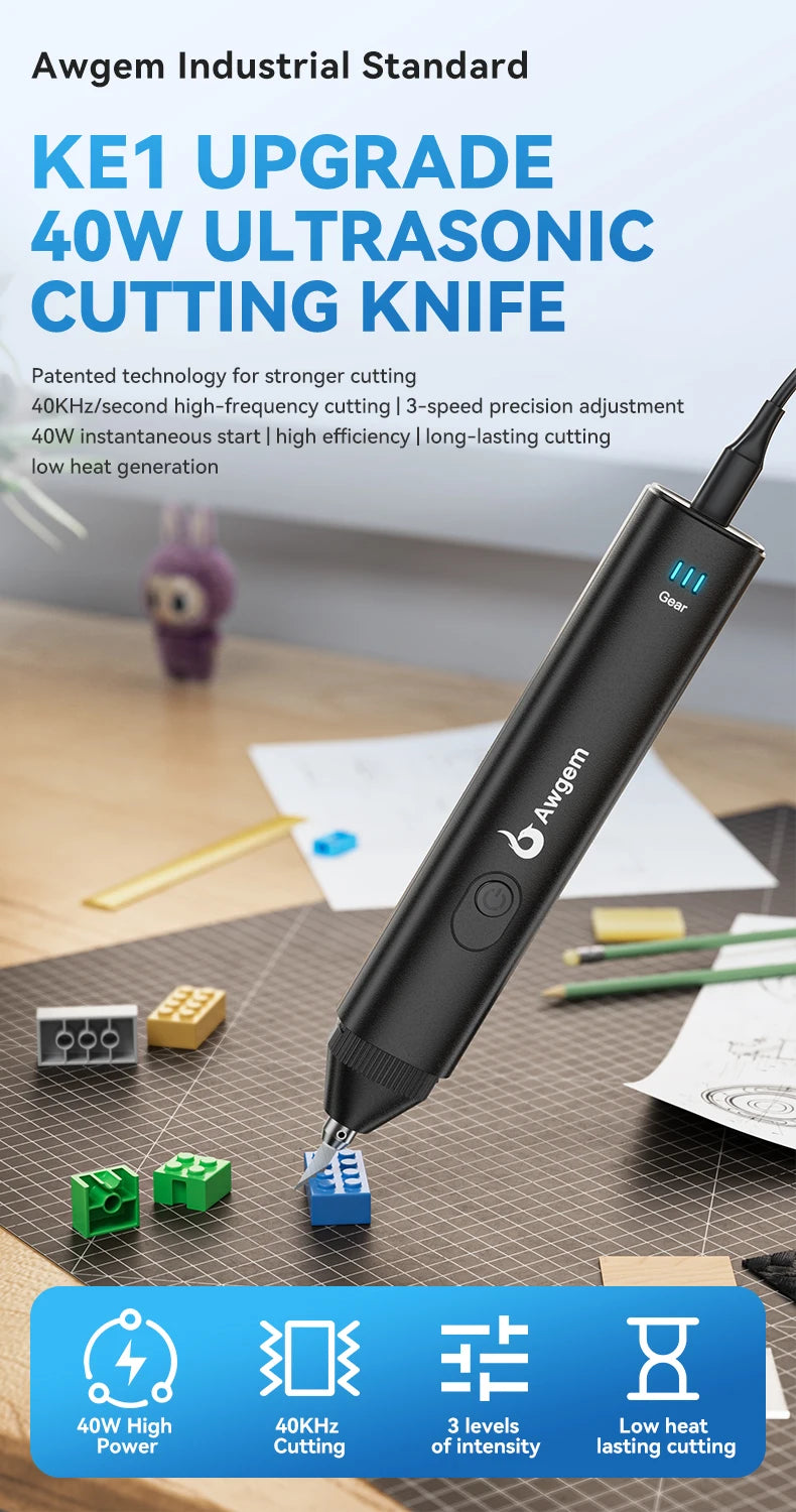 Awgem KE1 Handheld Ultrasonic Cutter Ultrasonic Cutting Knife DIY Electric Carving Tool for Plastic/Resin/3D Printing/Textile