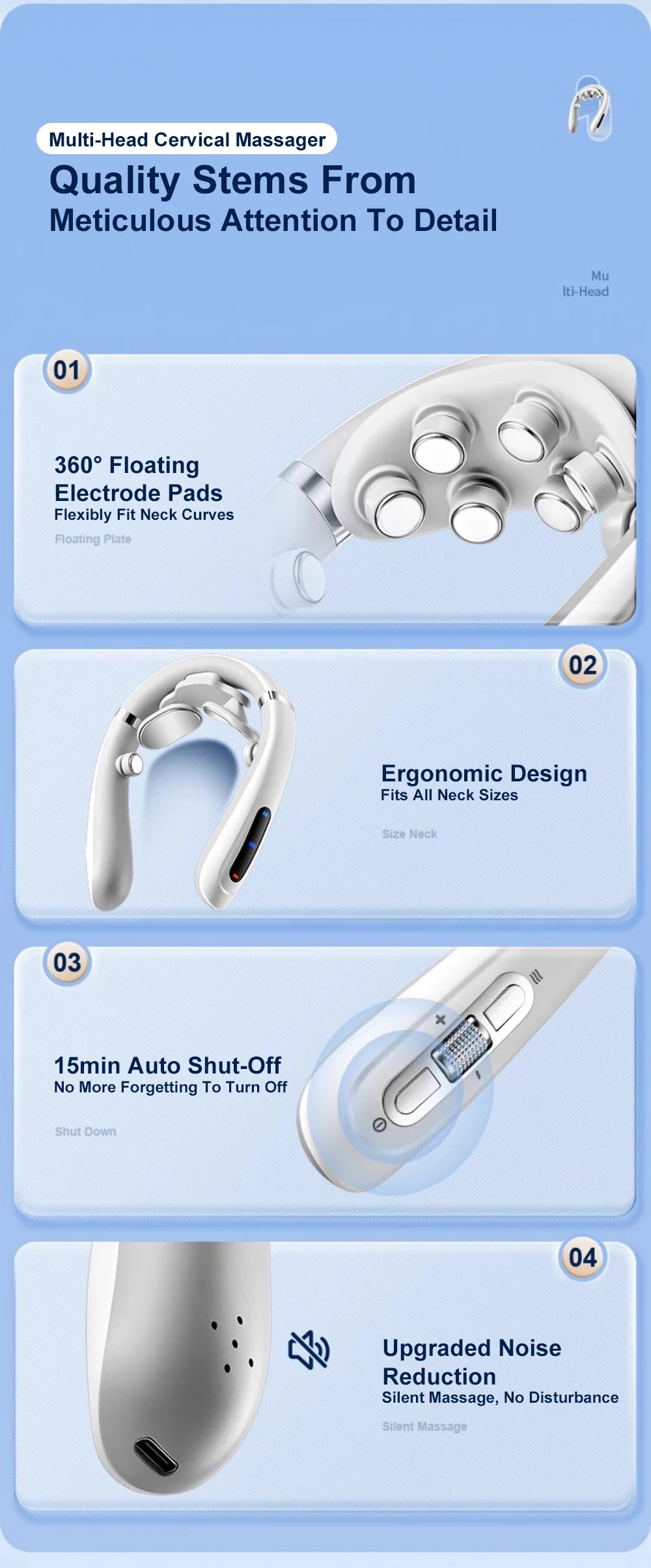 Electric Neck Massager with Heat Therapy & Deep Tissue Pulse - White Massage Cushion Tidesmit