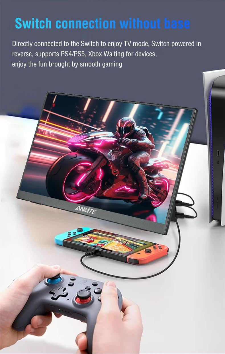 Anmite 15.6-Inch Portable Touch Monitor Non-touch Optional 1080P HDR 16:9 For XBox PS4 / 5 Switch Cell Phone PC Loptop Extensio