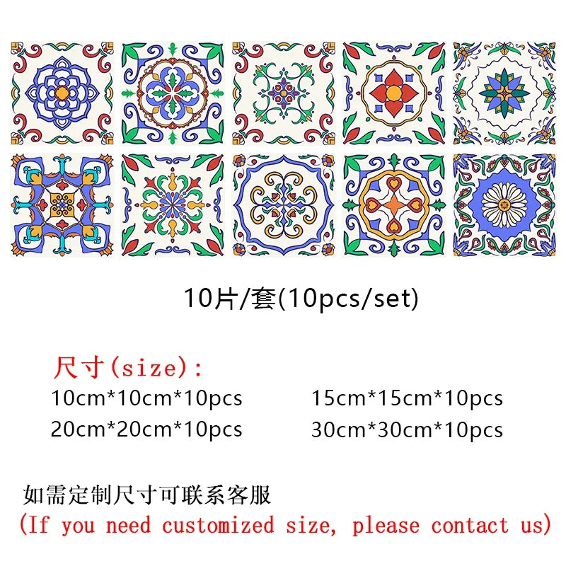 10pcs/set 10/15/20/30cm Flat Marble Mosaic Hard Tiles Wall Sticker Kitchen Bathroom Floor Diagonal Decor Wallpaper PVC Art Mural