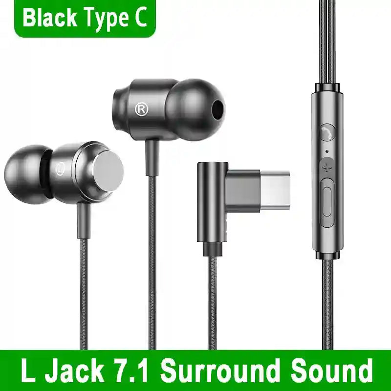 Wired Gaming Earphones USB-C HiFi Bass with Low Latency Mic Black Type C Tidesmit