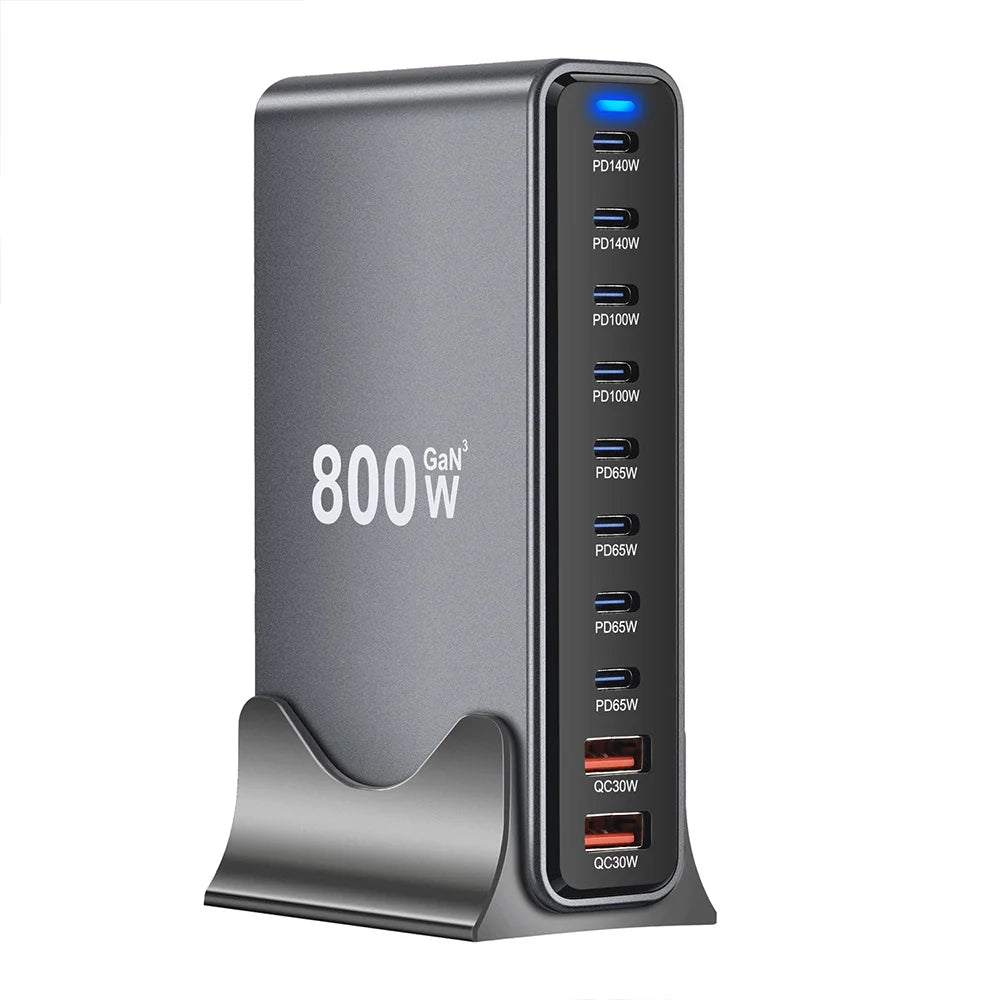 Tidesmit 800W GaN 10-Port USB-C Desktop Charger for Multi-Device Fast Charge Tidesmit