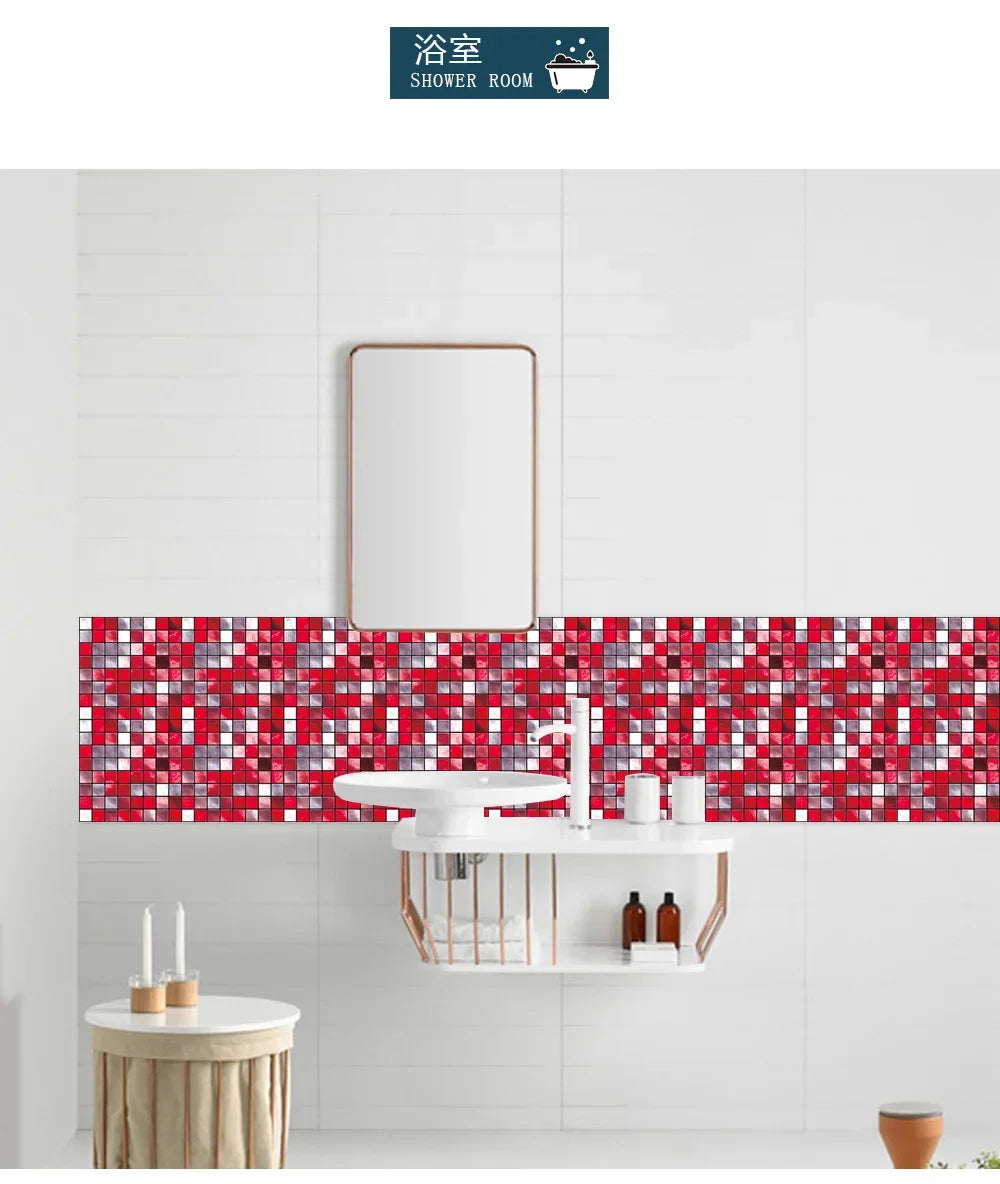 10pcs Purple Mosaic Hard Tiles Sticker Flat Printed in 2d Transfers Cover for Kitchen Bathroom Wallpaper Peel & Stick Wall Decal