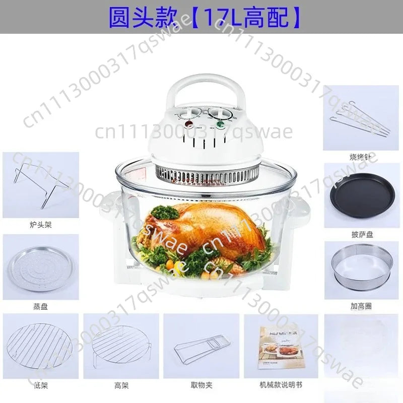 12L 17L Large Visible Glass Air Fryer Oven No-Oil Smokeless Hot Wave Convection Roaster For Home Kitchen Baking Grilling Frying