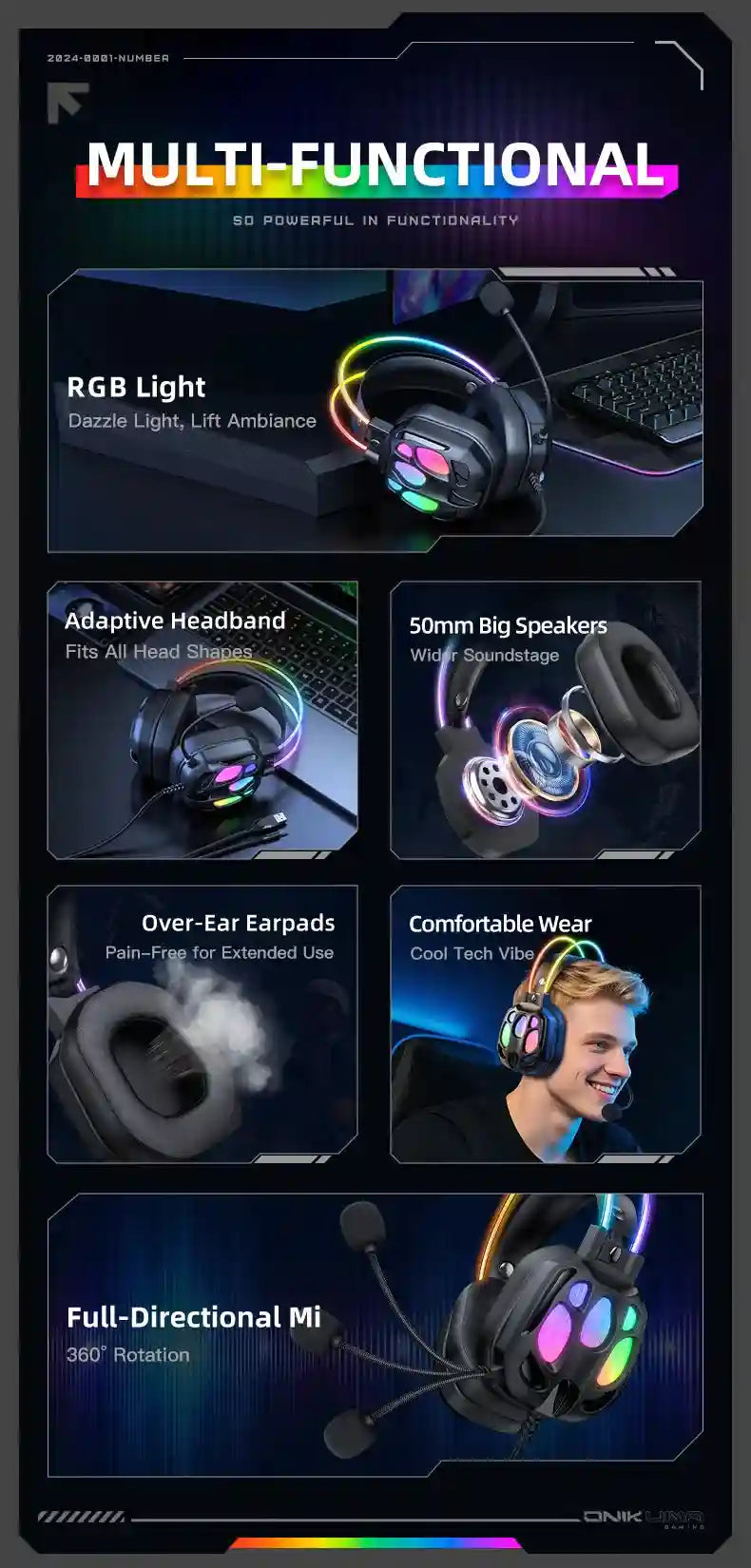 ONIKUMA X89 Gaming Headphones: Surround Sound Over-Ear Wired Headset Tidesmit