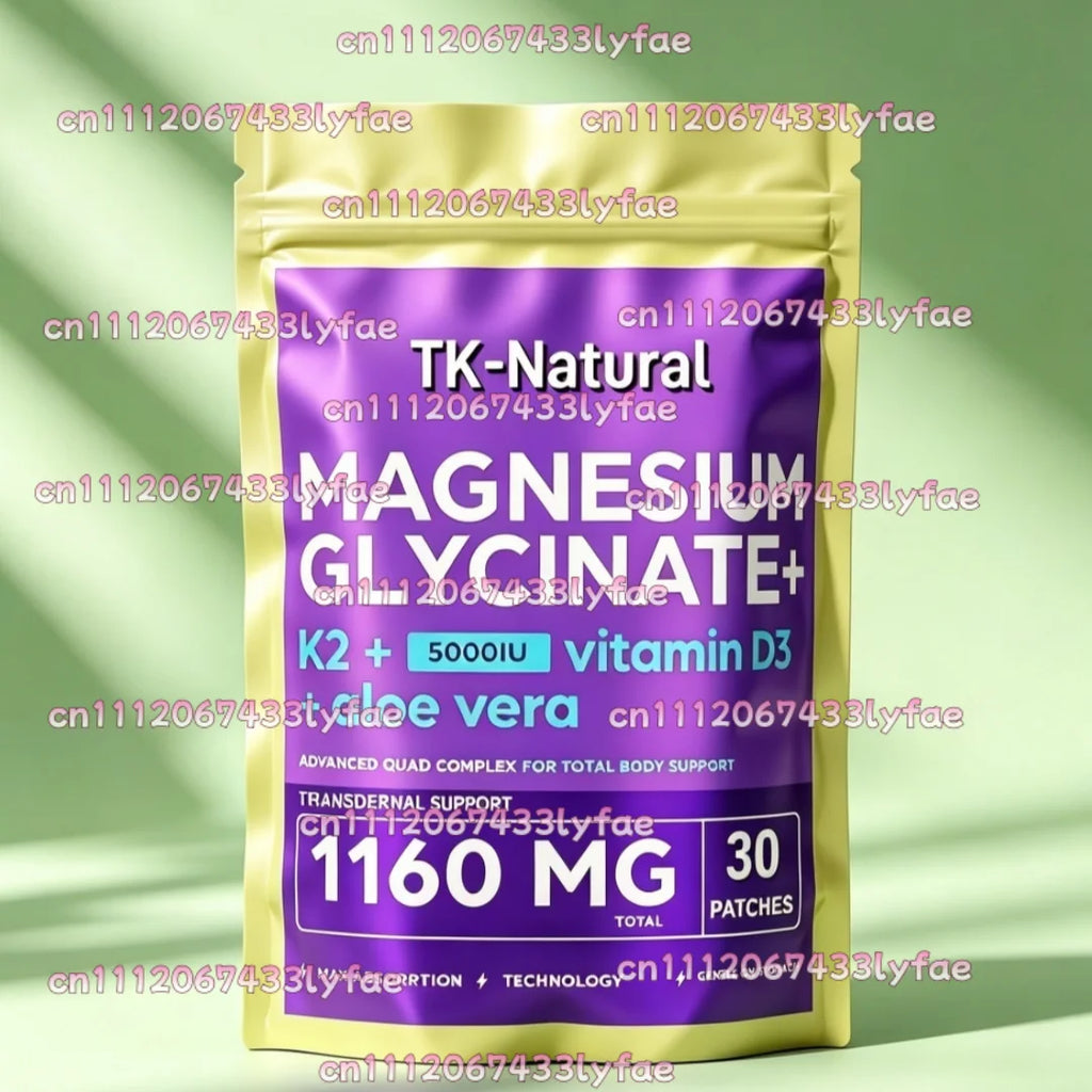 30 Patches Magnesium Glycinate Transdermal Patches With Aloe Vera, D3 & K2 – Supports Stress Response, Muscle Function & Healthy