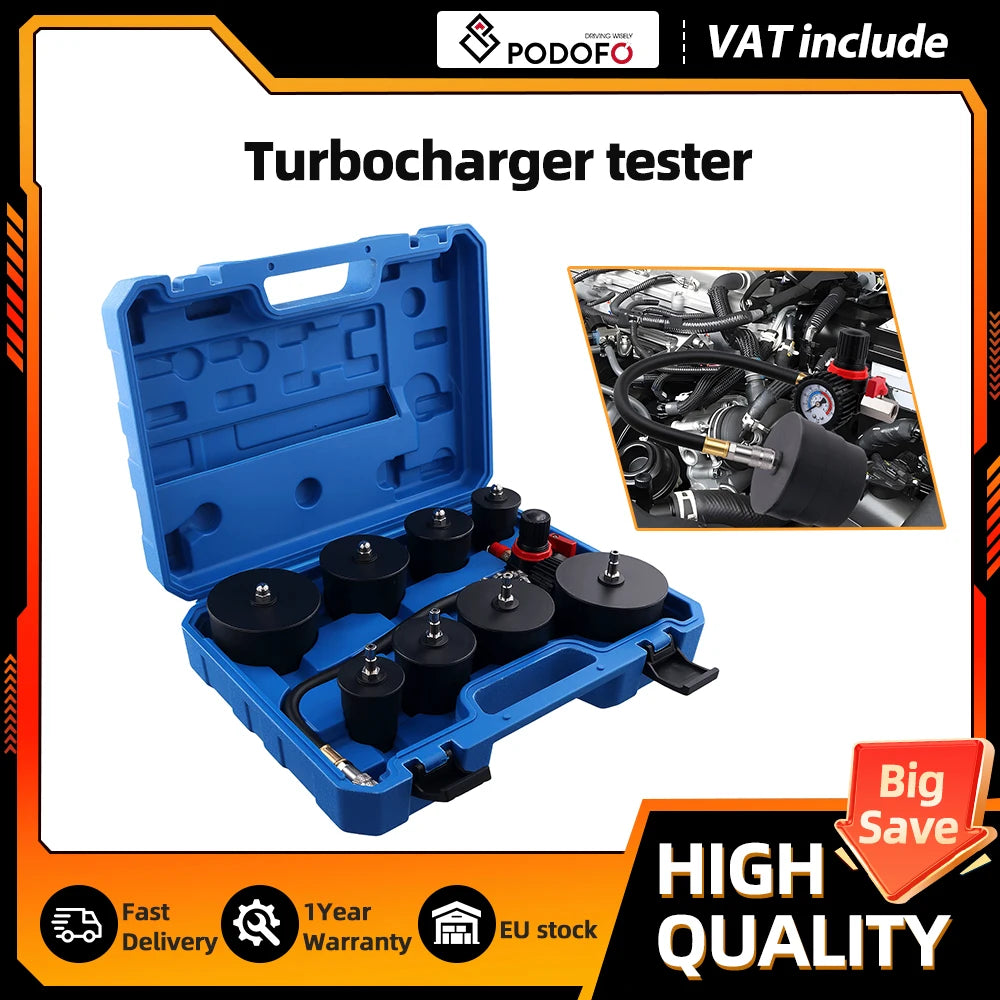 Podofo Turbo Boost Leak Tester Set Turbo System Leakage Detector with 4 Pairs Stepped Adapters 1-3/8"- 3-1/2" for Auto Repair