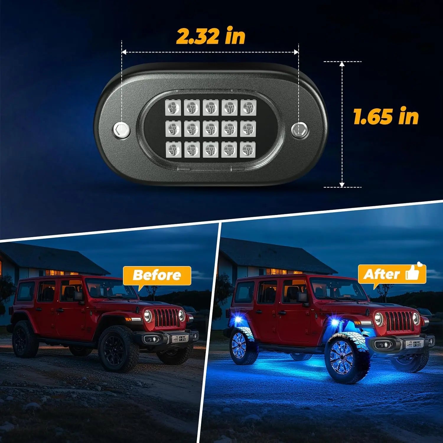 RGB LED Rock Lights for Trucks - App Controlled Neon Underglow Kit Tidesmit