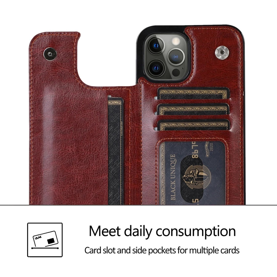 iPhone 16 Leather Wallet Case With Card Stand - Slim Shock-Absorbing Cover Tidesmit