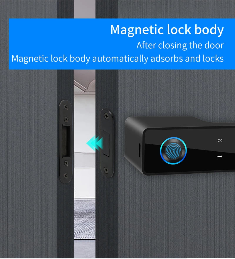 European Handle Door Fingerprint Lock Hidden Keyhole Tuya for Bedroom Study Magnetic One-word Minimalist Ecological Silent Lock