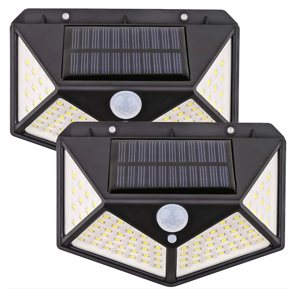 Solar Wall Lamp Outdoor Solar 100 LED Light 4 Sided Luminous Motion Sensor Waterproof Sunlight Garden Courtyard Decor Lighting
