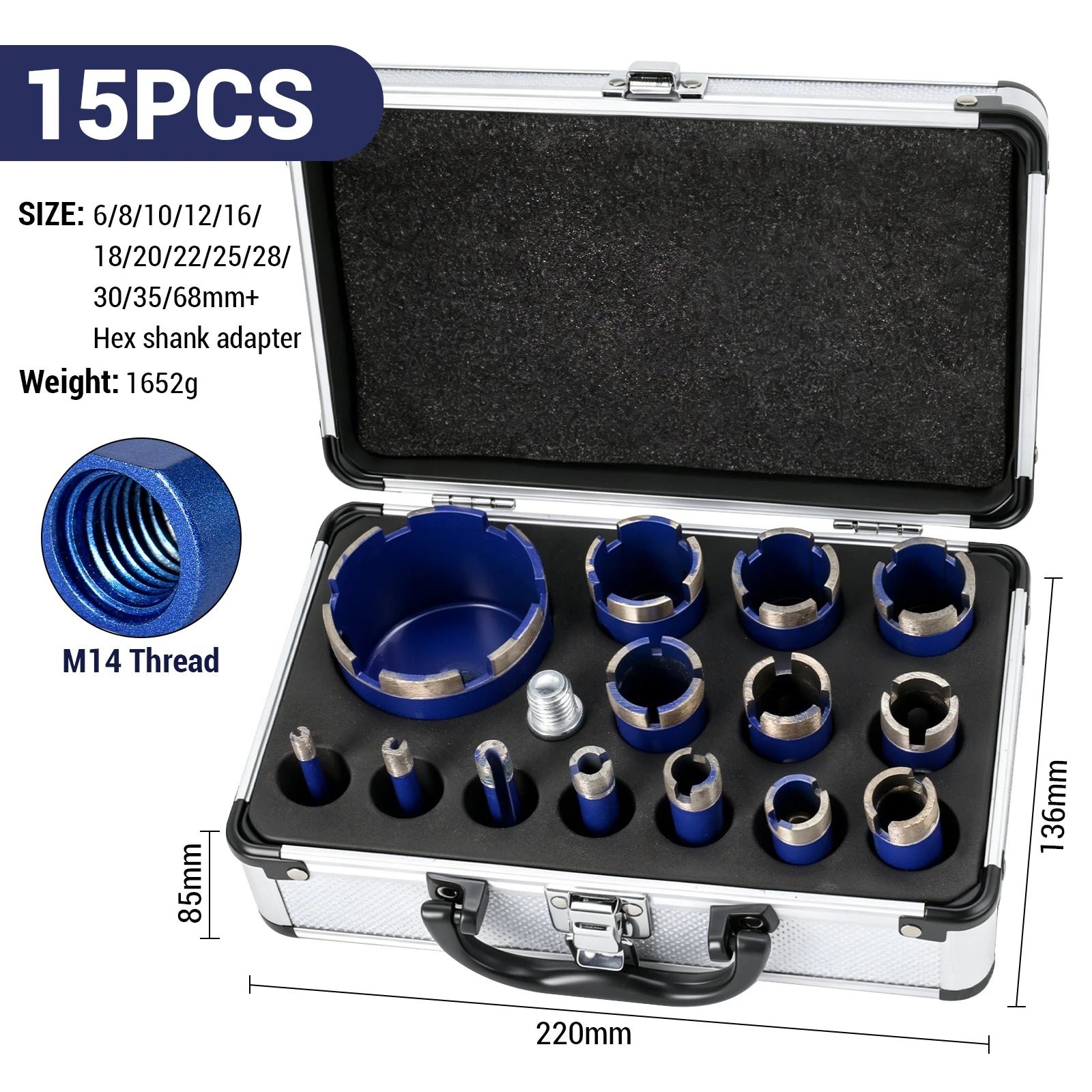 M14 Sintering Core Bit Diamond Hole Saw Porcelain Marble Granite Brick Tile Ceramic Concrete Crown Drill Bits 8/12/13Pcs