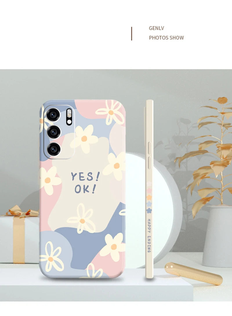 Samsung Galaxy Silicone Flower Case - Shock-Absorbing Square Cover Tidesmit