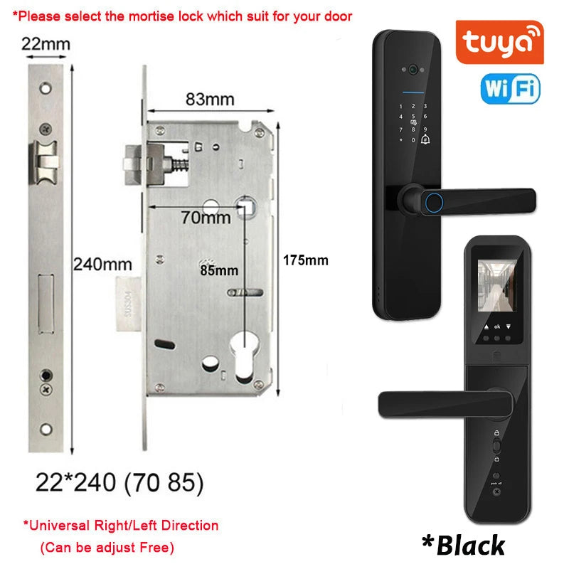 New Biometric Digital Electronic Smart Door Lock With Camera Fingerprint Tuya Wifi Smart Card Password Key Unlock