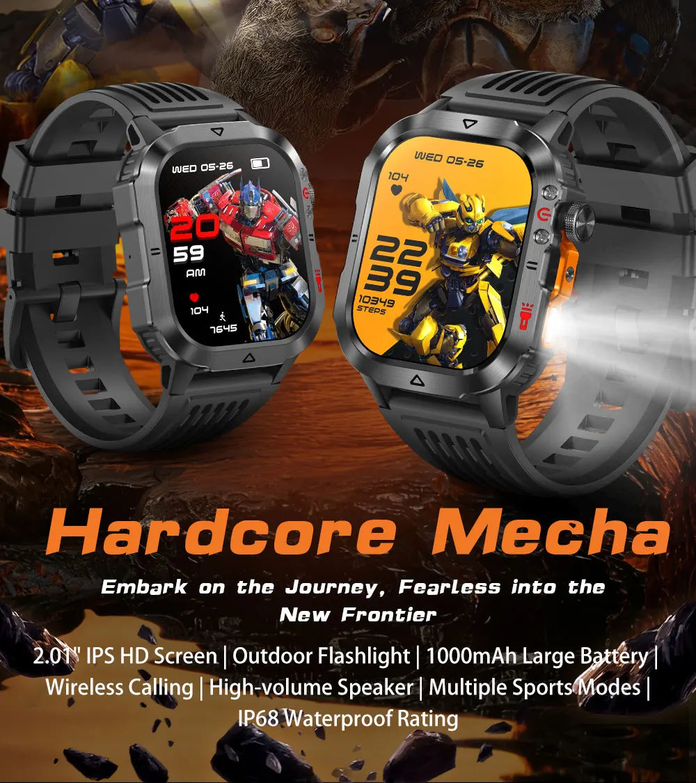 New 1000 MAh Battery Military Smartwatch 2.01" AMOLED Screen 5ATM Waterproof Fitness Tracker Sports Smart Watch For Android iOS