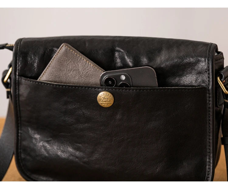 vintage designer handmade high-quality genuine leather men's messenger bag Outdoor casual cow leather work black shoulder bag