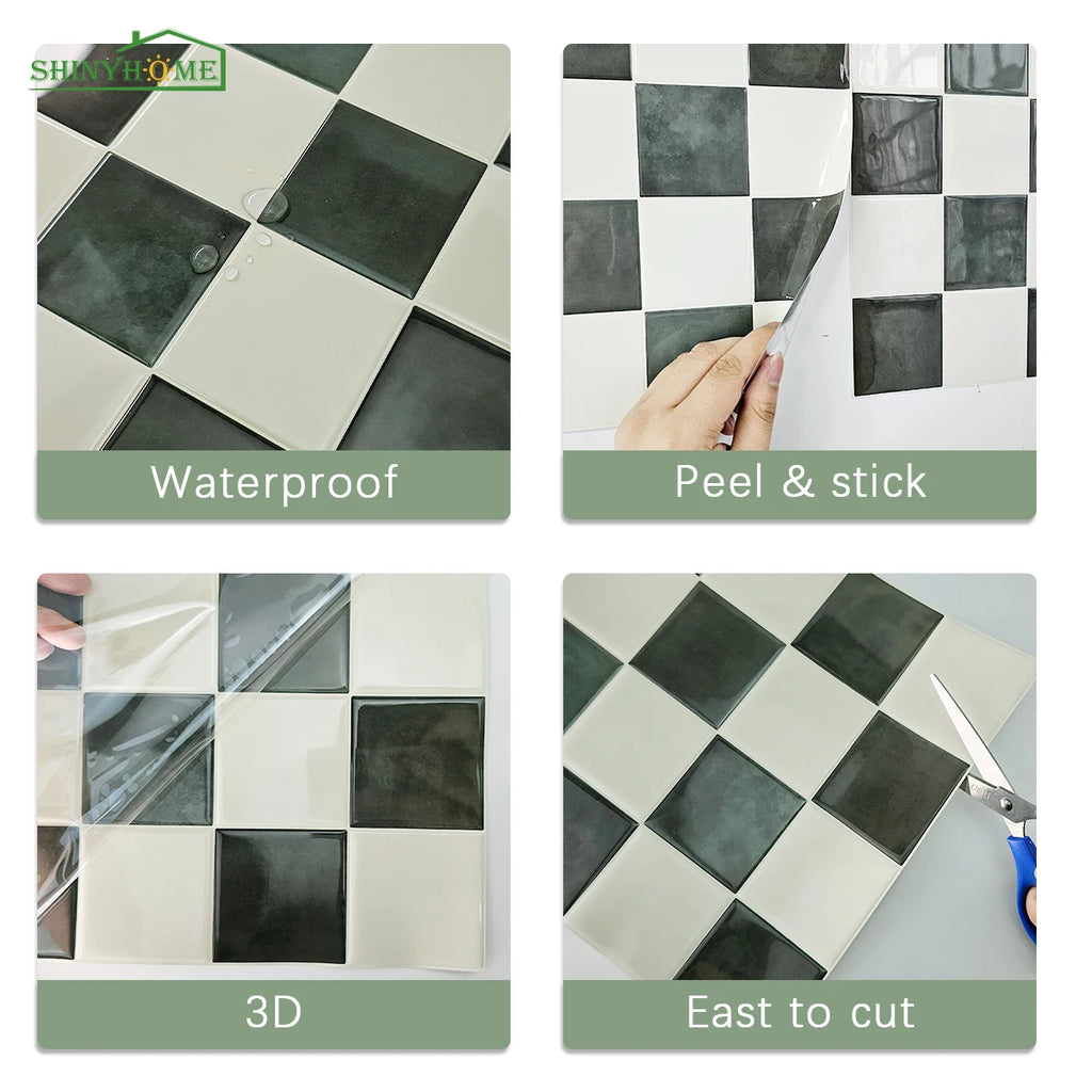 10/30 PC 3D Mosaic Style Self-Adhesive Wall Tile Kitchen Backsplash  Suitable for Kitchen Wall Decoration Square 10.5" x 10.5"
