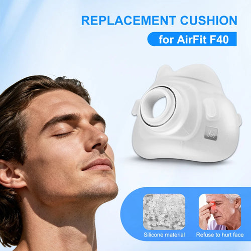 White silicone CPAP mask cushion replacement for AirFit F40, designed for comfort and sleep apnea therapy.