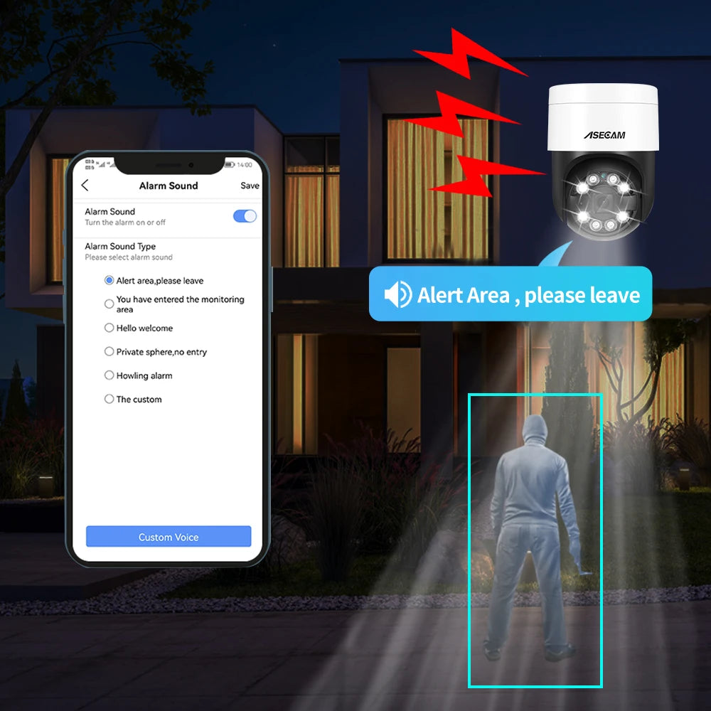 ASECAM 8MP 4K PTZ IP Camera Outdoor AI Face Detection Audio POE H.265 Onvif CCTV RTSP Humanoid Detection Security Camera