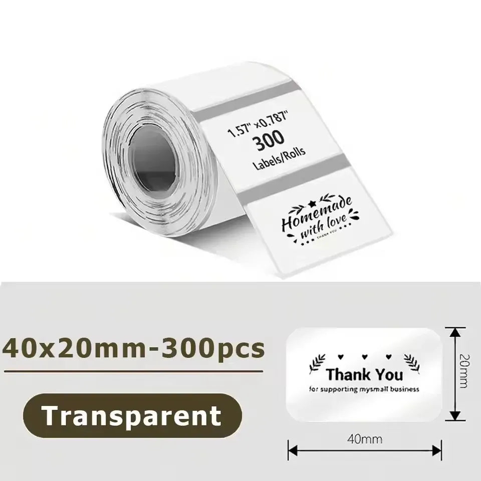 Transparent self-adhesive label paper roll, 40x20mm, waterproof