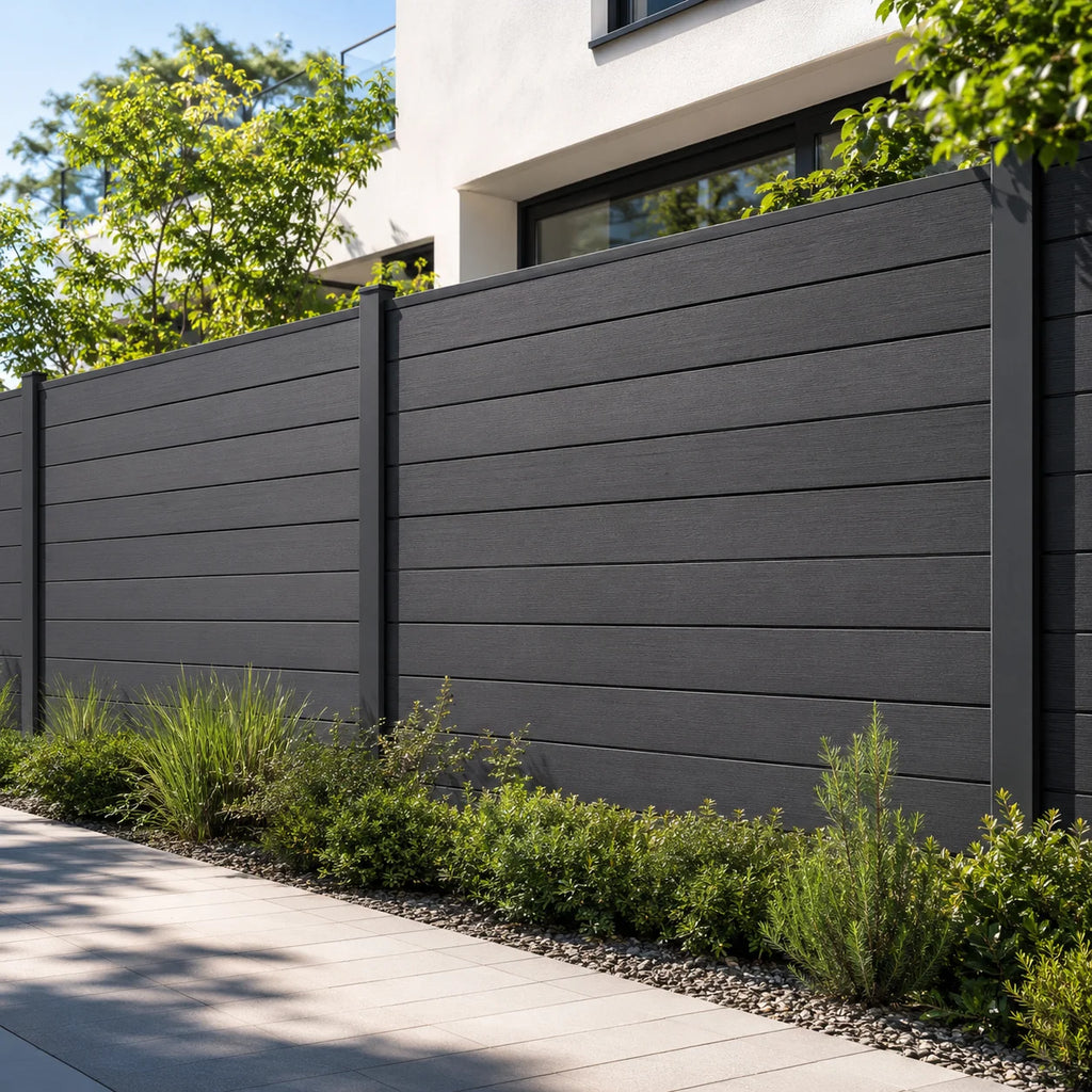 Wholesale WPC Garden Fence Panel Easy Installation UV Resistant Wood Plastic Composite Aluminum Frame Outdoor Fencing