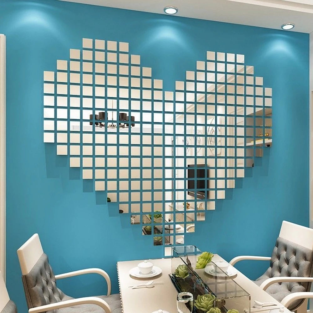 100pcs DIY Mosaic Mirror Wall Stickers Self Adhesive 3D Acrylic Square Wall Decals Tiles Background Home Decor 2x2cm 3x3cm 4x4cm