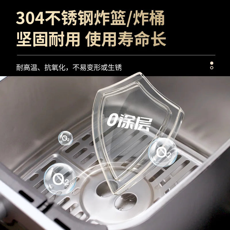 Household 0‑Coating Stainless Steel Air Fryer Dual‑Heat‑Source Visible Large Capacity Oil‑Free Electric Cooking Fryer