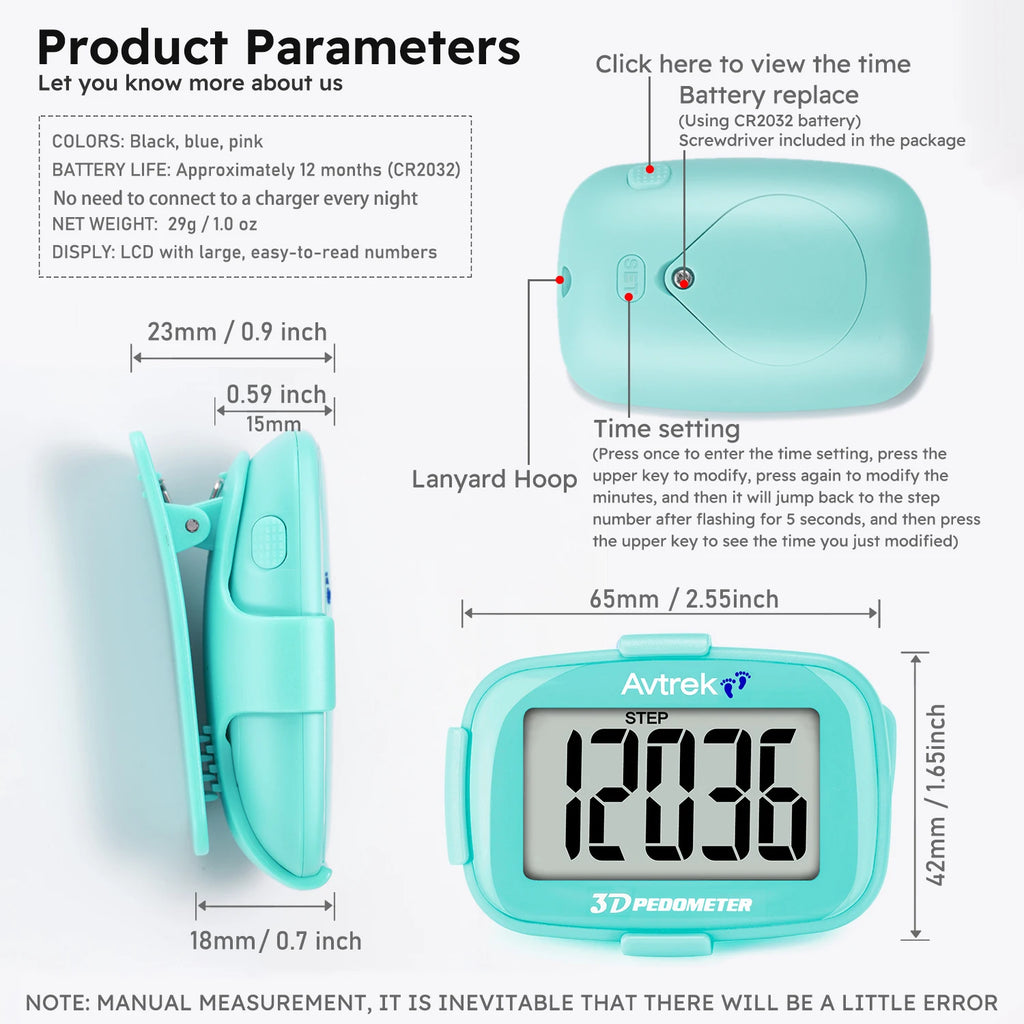 Avtrek Portable Mini Step Counter 3D Pedometer Digital Pocket Watch Clock for Outdoor Sport Fitness Running Walking Step Tracker